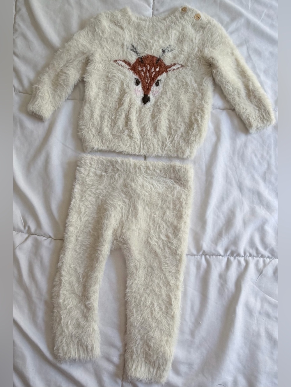 Old Navy Baby Girls Fuzzy Deer Sweater & Leggings Set – Size 6–12 Months